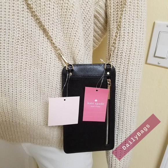 NWT KATE SPADE 100% AUTHENTIC NORTH PHONE CROSSBODY CAT MEOW BLACK WHITE - Picture 10 of 12